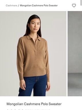 QUINCE Mongolian Cashmere Polo Sweater - Camel XS